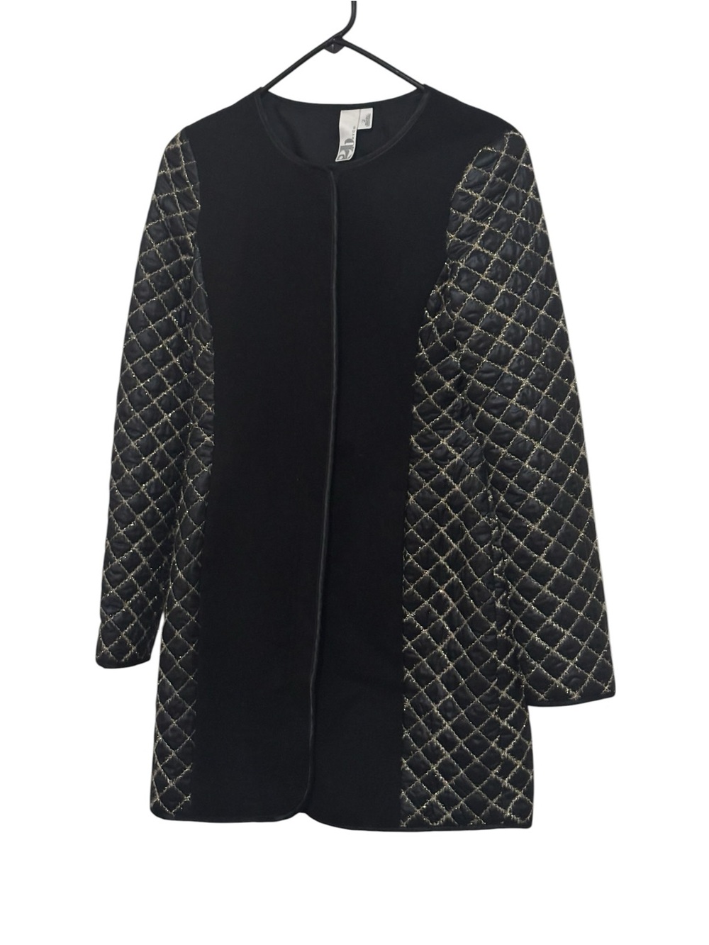 2B.Rych Pea Coat with Quilted Metallic-Thread Sleeves Women's Size 2 Black/Gold